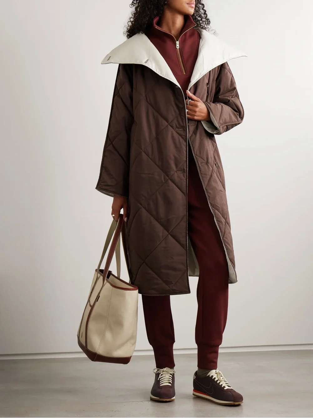 Varley Annalise Reversible Wrap Coat deep mahogany